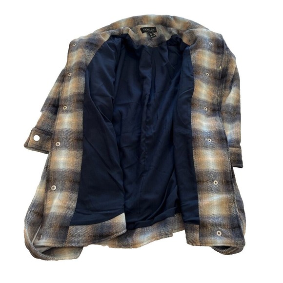 Rachel Zoe Womens Heavy Coat Wool Blend Brown & Gray Plaid W/Belt & Snap Buttons - Picture 5 of 9